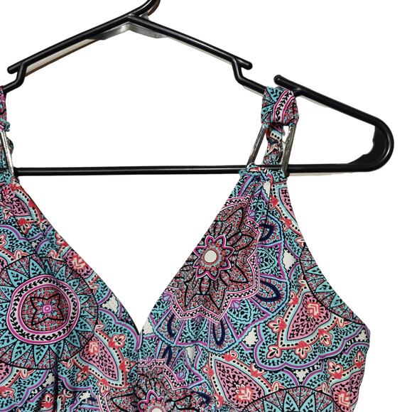 Assets by Spanx Women's Sz M Medallion Print Buckle One Piece Slimming Swimsuit - Picture 2 of 6